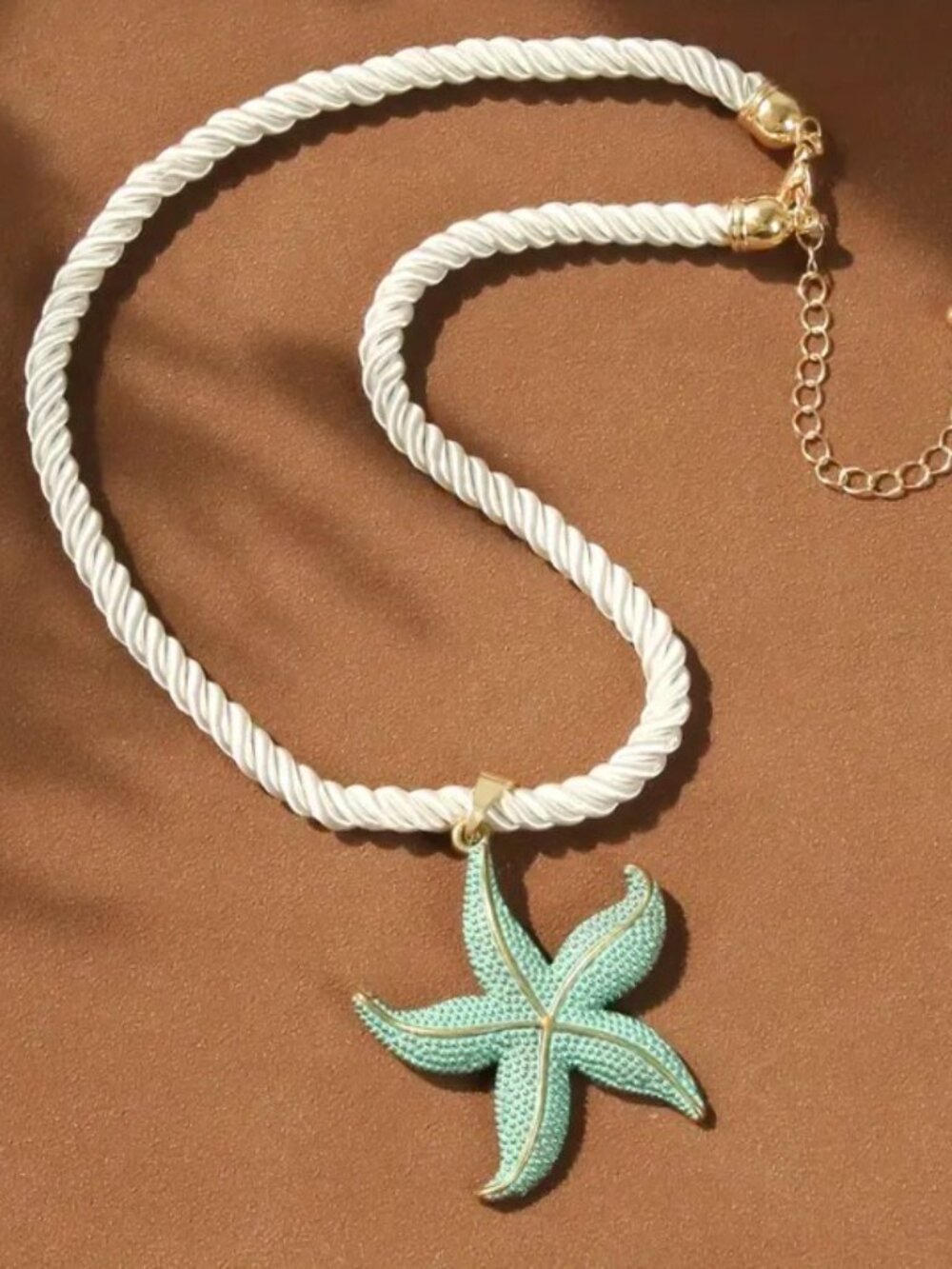 Beach Style Blue Starfish Pendant Rope Necklace Gold-tone Accents - Picture 3 of 11